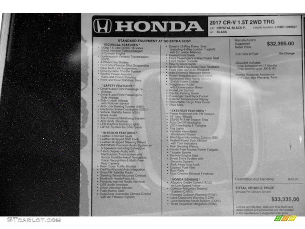 2017 Honda CR-V Touring Window Sticker Photo #122461466