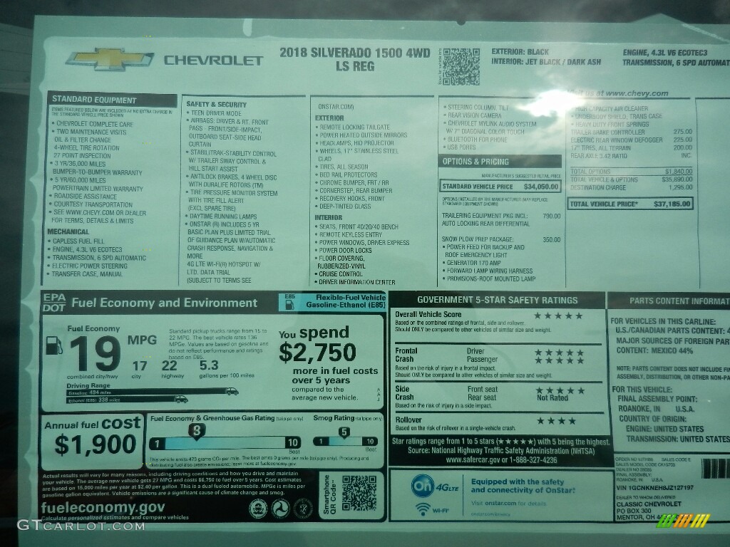 2018 Chevrolet Silverado 1500 LS Regular Cab Window Sticker Photo #122472823