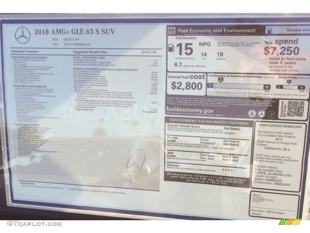 2018 Mercedes-Benz GLE 63 S AMG Window Sticker Photos