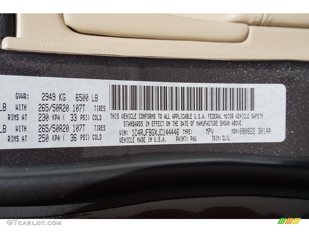 2018 Grand Cherokee Color Code PAU for Granite Crystal Metallic Photo #122490284