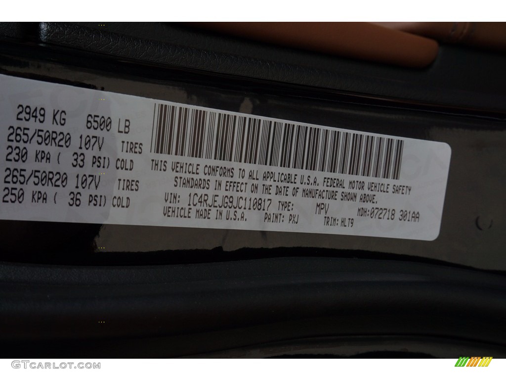2018 Grand Cherokee Color Code PXJ for Diamond Black Crystal Pearl Photo #122490848