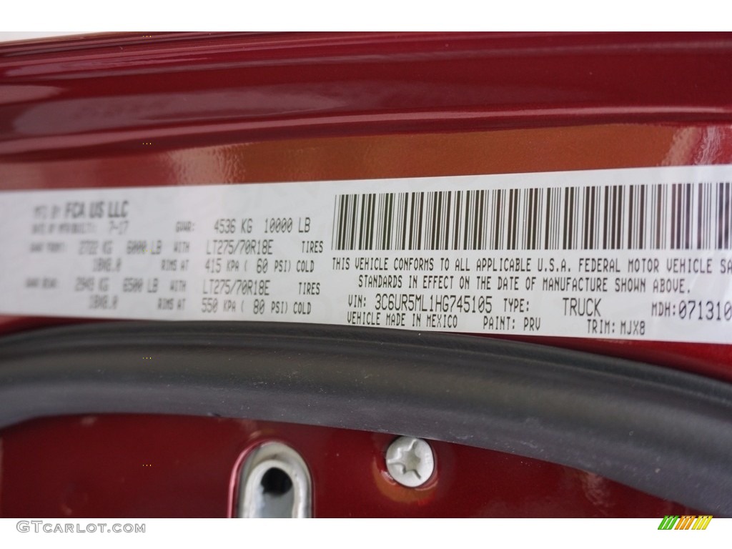 2017 2500 Color Code PRV for Delmonico Red Pearl Photo #122503799