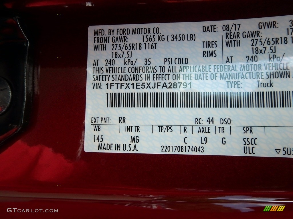 2018 F150 Color Code RR for Ruby Red Photo #122518049