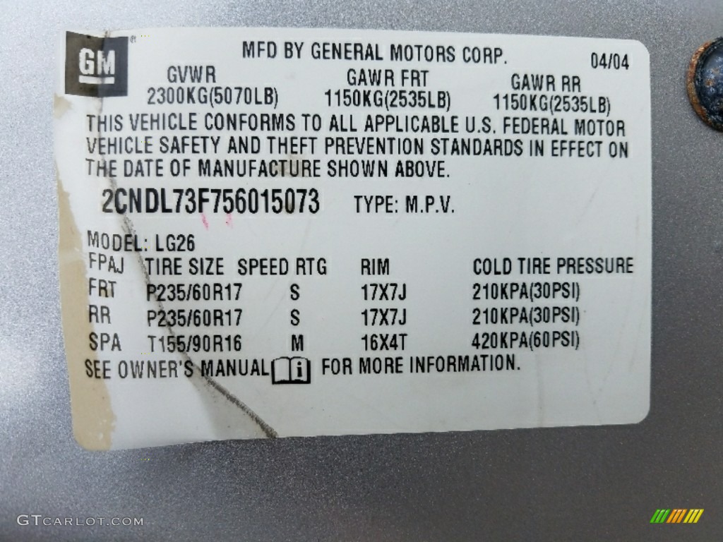2005 Equinox LT AWD - Dark Silver Metallic / Light Gray photo #24