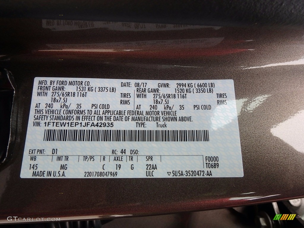2018 F150 Color Code D1 for Stone Gray Photo #122546181