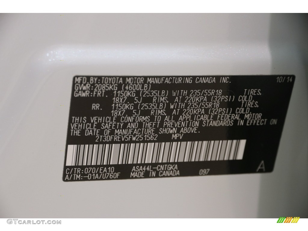 2015 Toyota RAV4 Limited AWD Color Code Photos