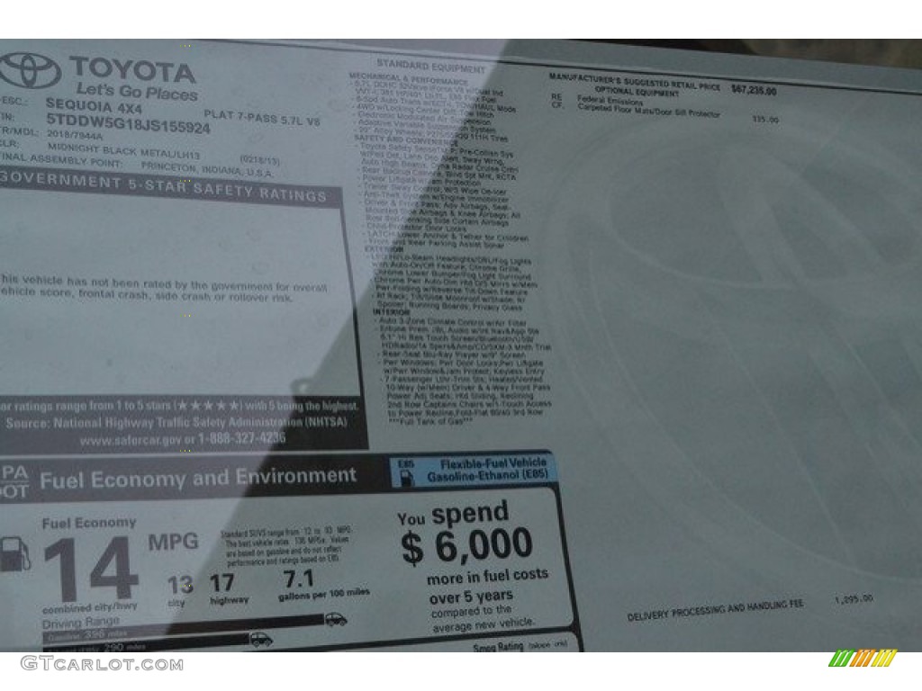 2018 Toyota Sequoia Platinum 4x4 Window Sticker Photo #122553820