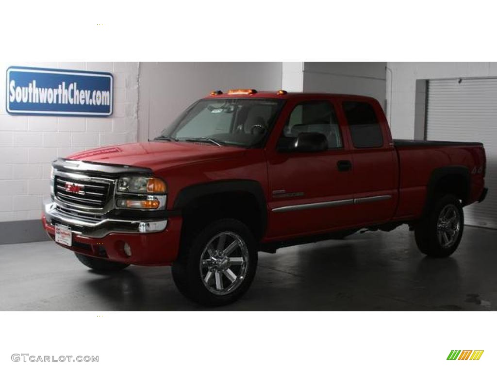 2004 Sierra 2500HD SLE Extended Cab 4x4 - Fire Red / Dark Pewter photo #1