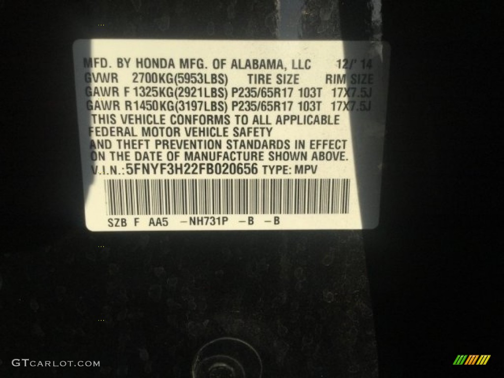 2015 Pilot LX - Crystal Black Pearl / Gray photo #5