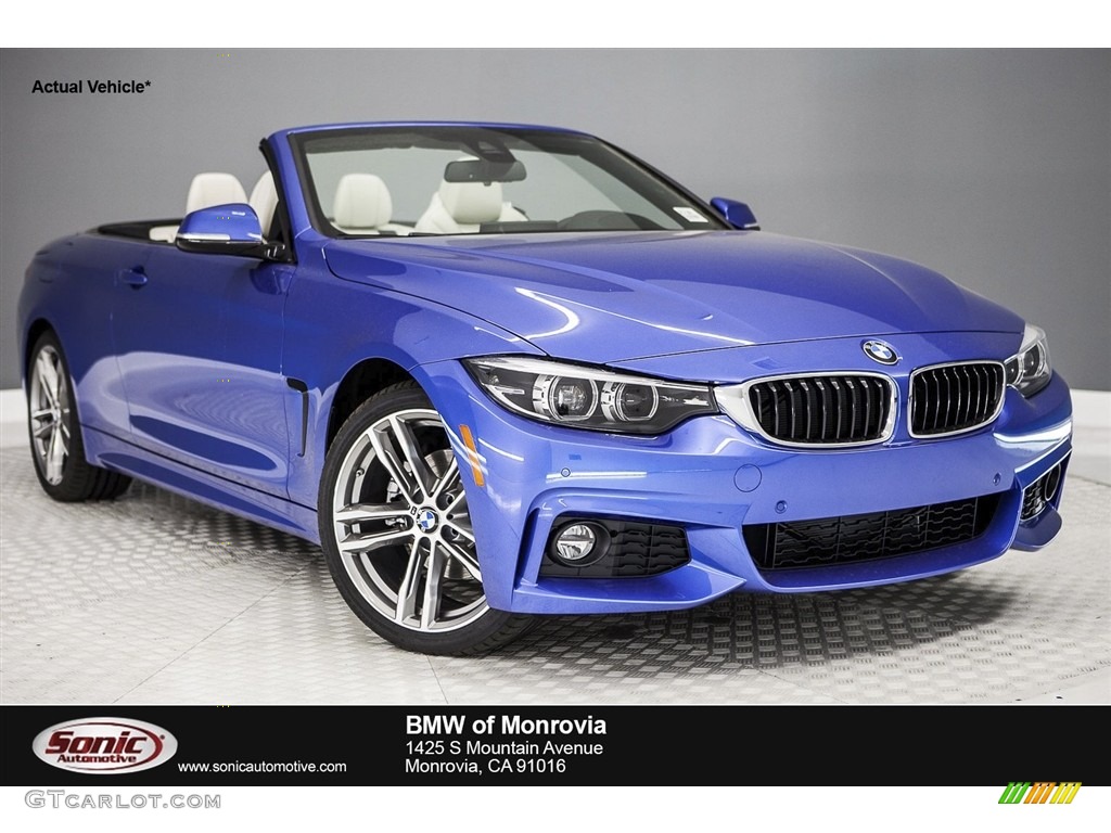 2018 4 Series 430i Convertible - Estoril Blue Metallic / Ivory White photo #1