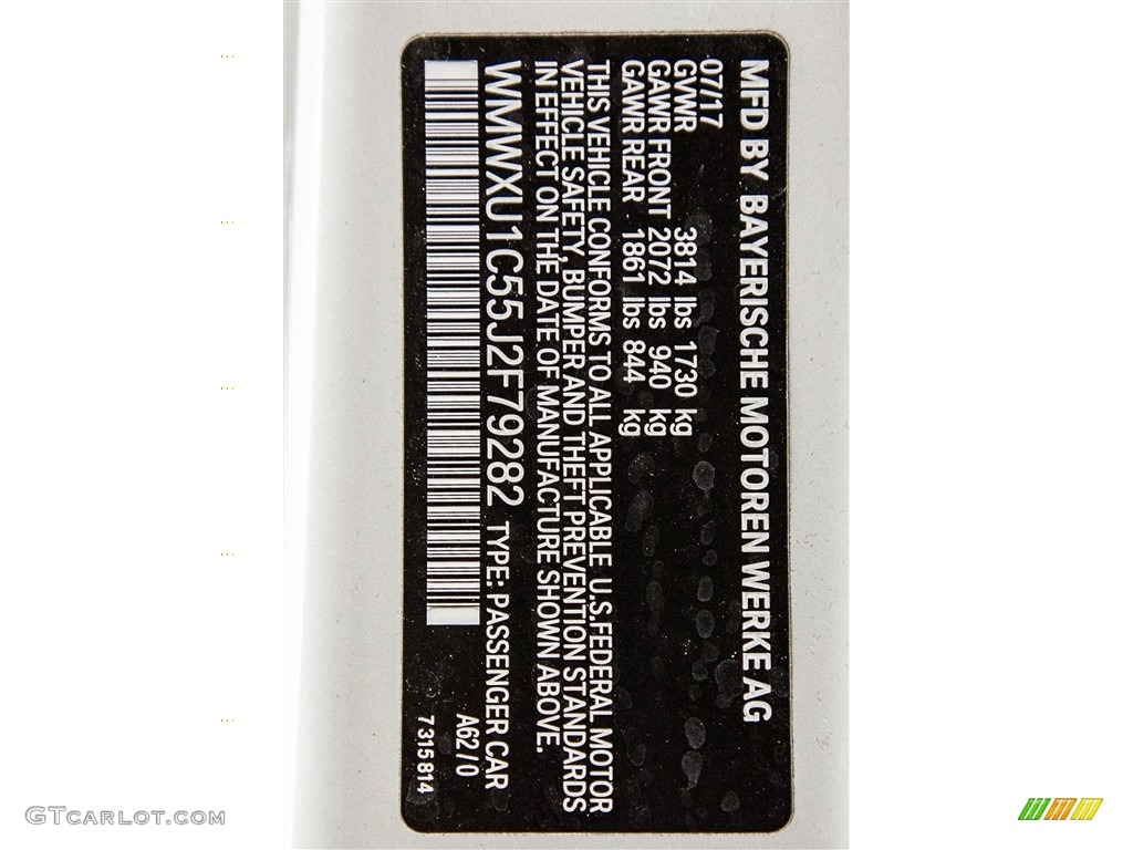 2018 Hardtop Color Code A62 for White Silver Metallic Photo #122568564