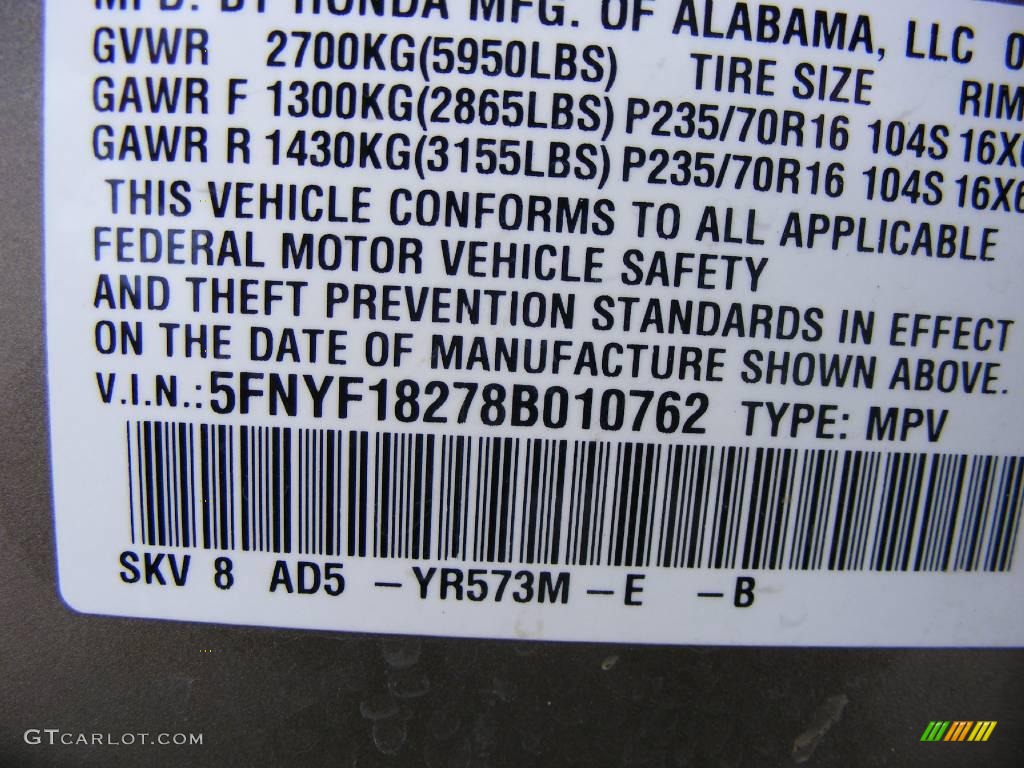 2008 Pilot Value Package 4WD - Mocha Metallic / Saddle photo #9