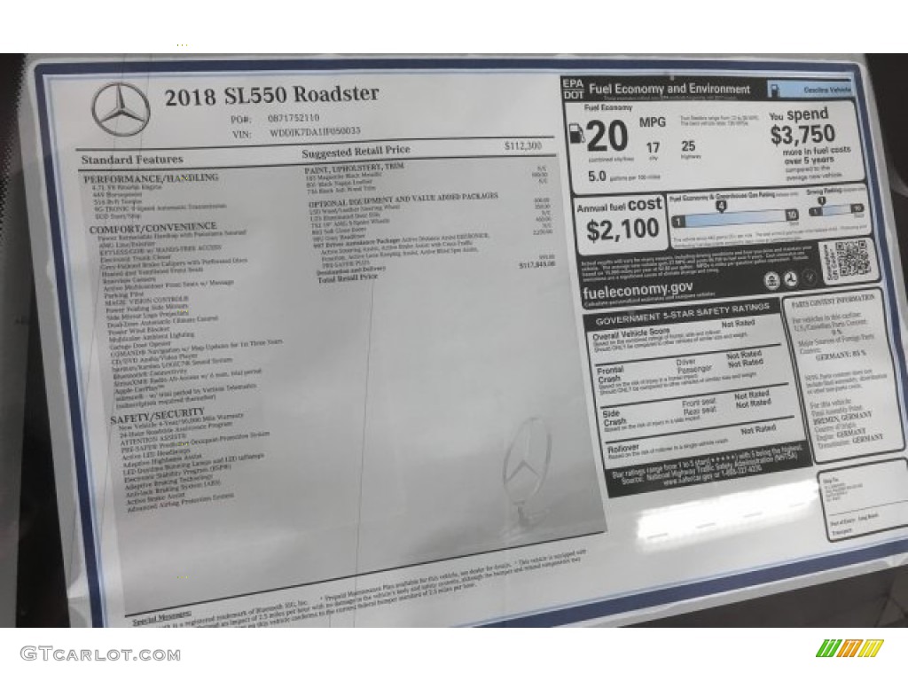 2018 Mercedes-Benz SL 550 Roadster Window Sticker Photo #122571812