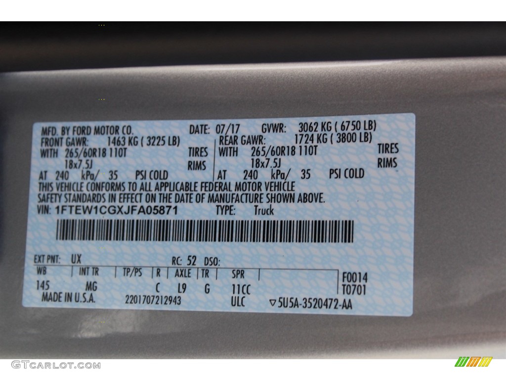 2018 F150 Color Code UX for Ingot Silver Photo #122586607