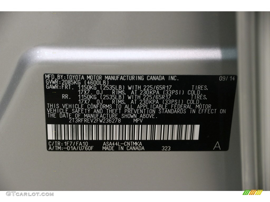 2015 RAV4 XLE - Classic Silver Metallic / Ash photo #28