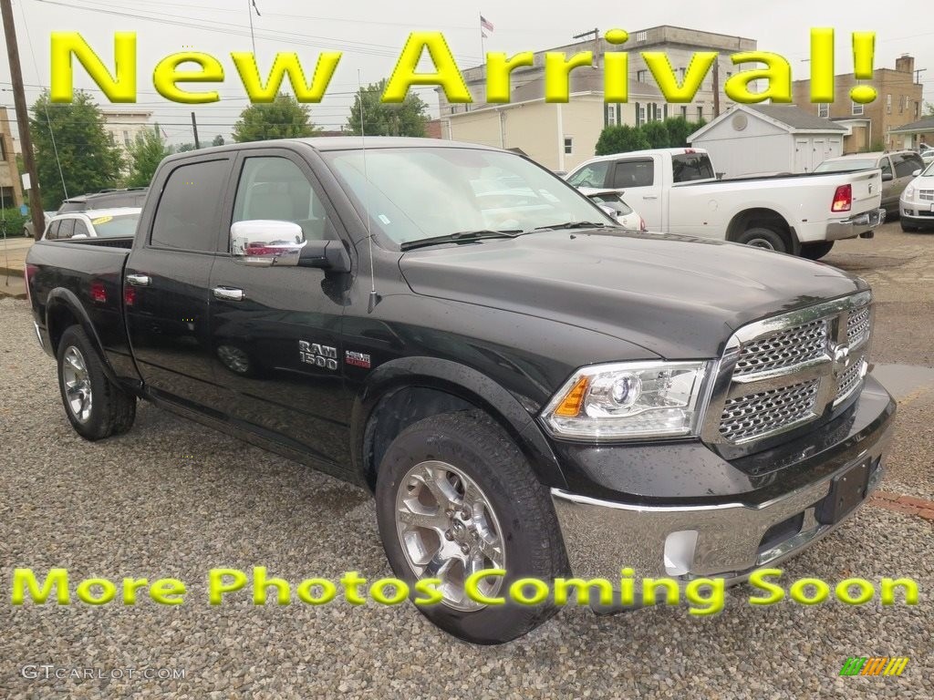 2017 1500 Laramie Crew Cab 4x4 - Brilliant Black Crystal Pearl / Canyon Brown/Light Frost Beige photo #1