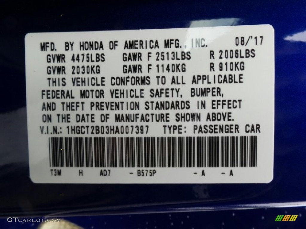 2017 Accord Color Code B575P for Still Night Pearl Photo #122592883