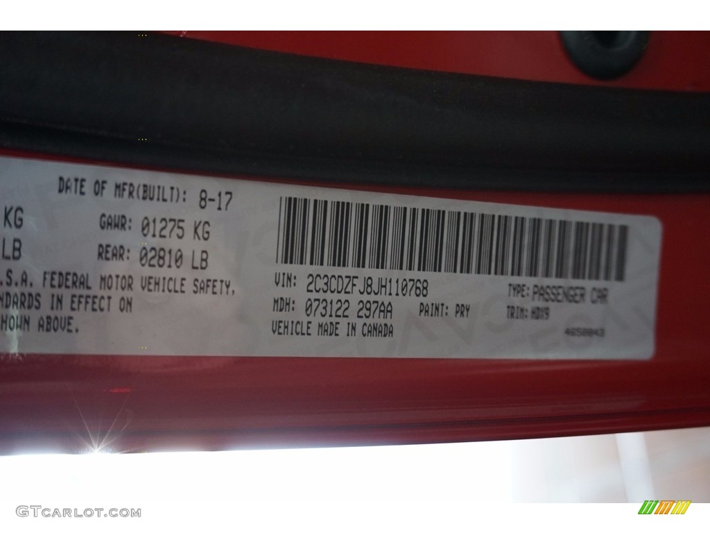 2018 Challenger Color Code PRY for Redline Tricoat Photo #122600155