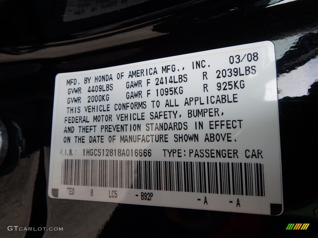 2008 Accord EX-L Coupe - Nighthawk Black Pearl / Black photo #13