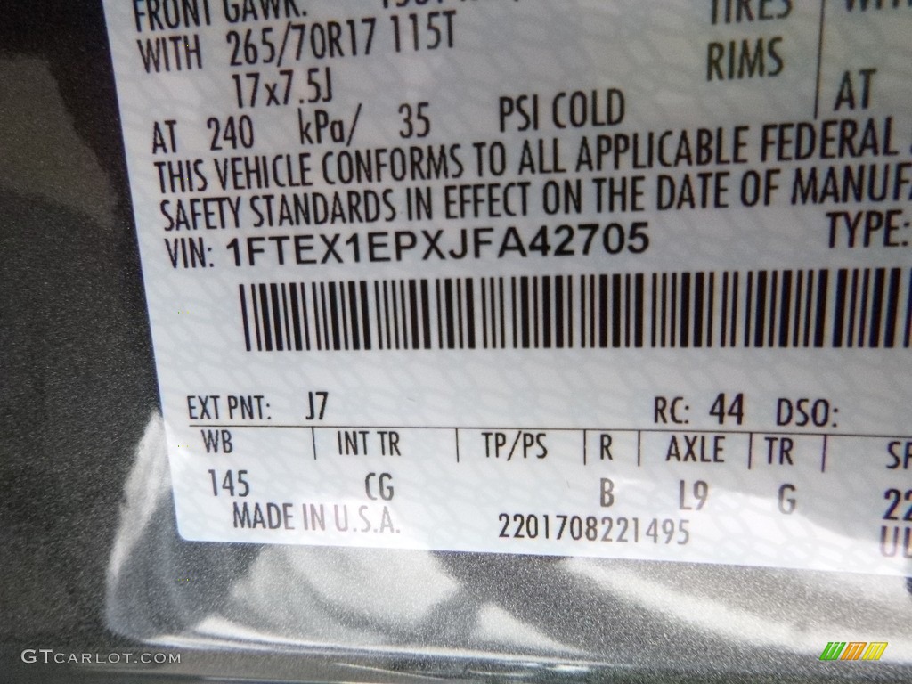 2018 Ford F150 XL SuperCab 4x4 Color Code Photos
