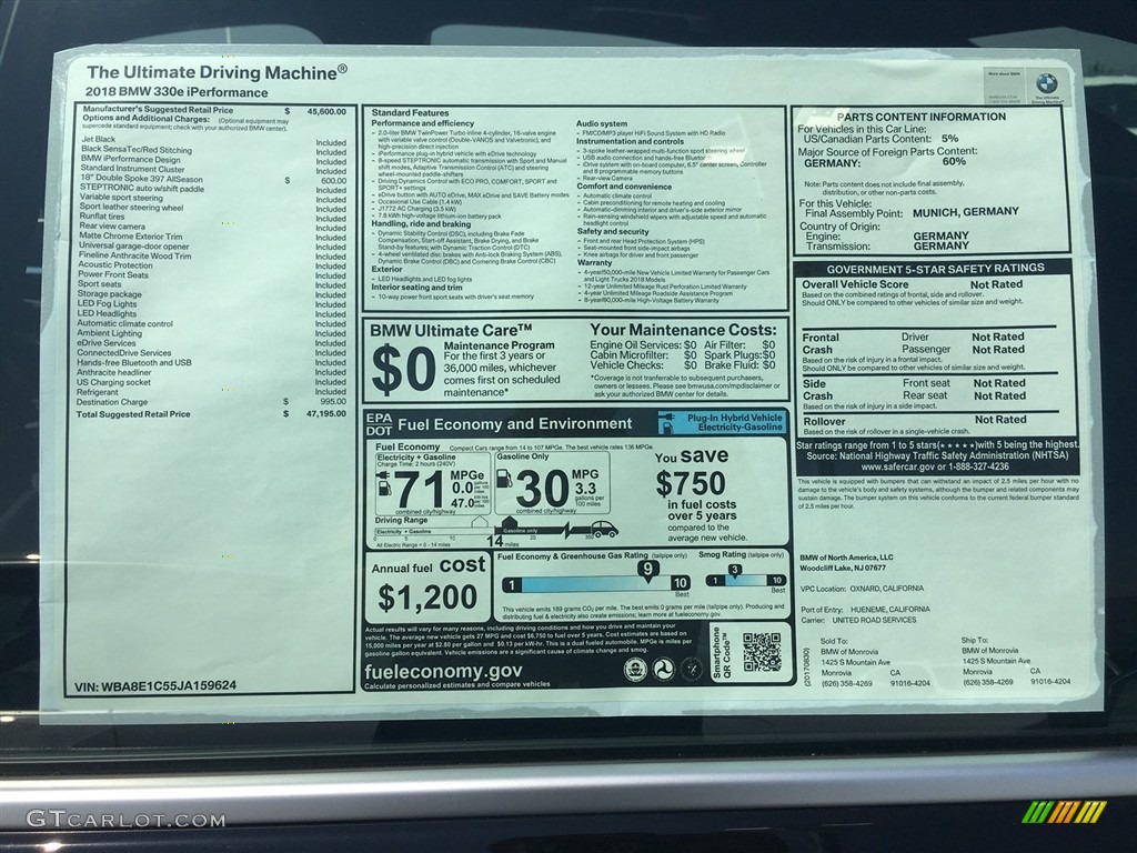 2018 3 Series 330e iPerformance Sedan - Jet Black / Black photo #10