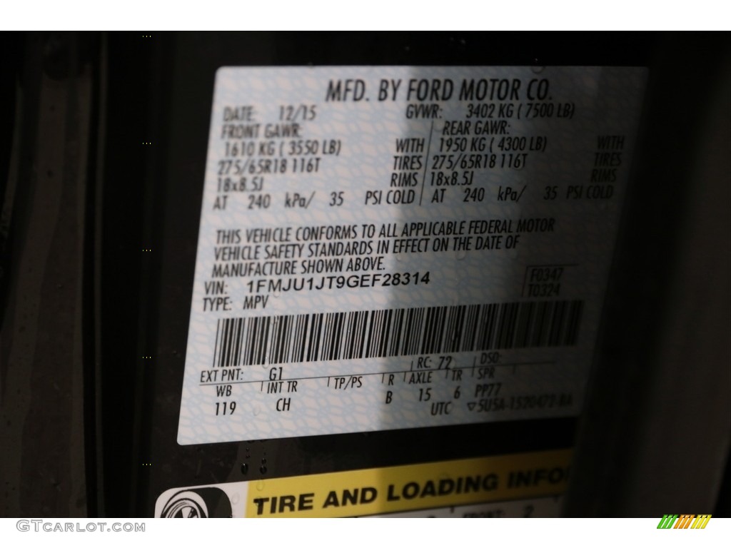 2016 Expedition Color Code G1 for Shadow Black Metallic Photo #122641576