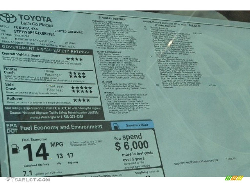 2018 Toyota Tundra Limited CrewMax 4x4 Window Sticker Photo #122661743