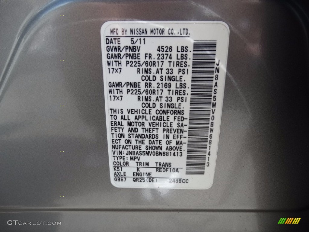 2011 Rogue SV AWD - Frosted Steel Metallic / Black photo #28