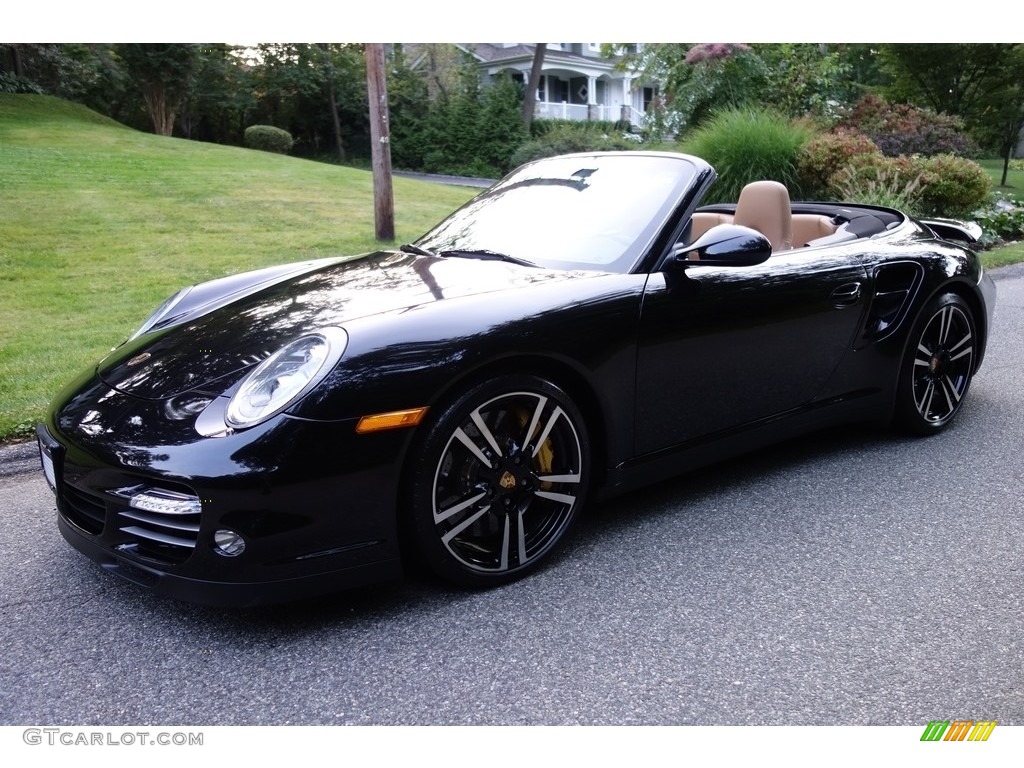 2011 911 Turbo S Cabriolet - Basalt Black Metallic / Black/Sand Beige photo #1