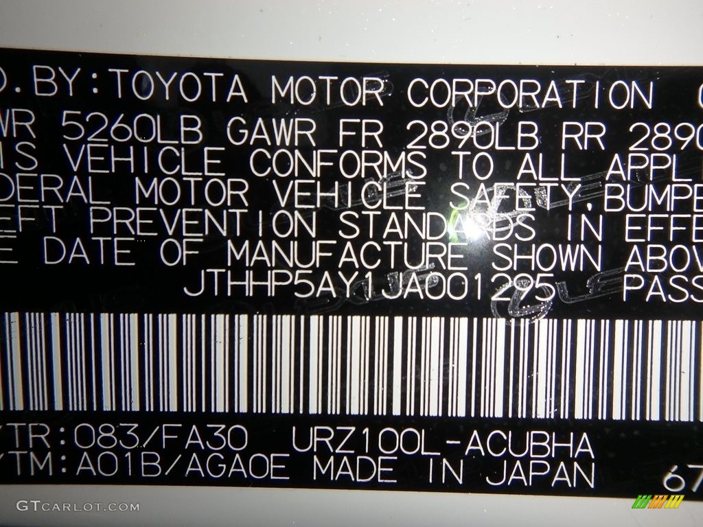 2018 LC Color Code 083 for Ultra White Photo #122692734