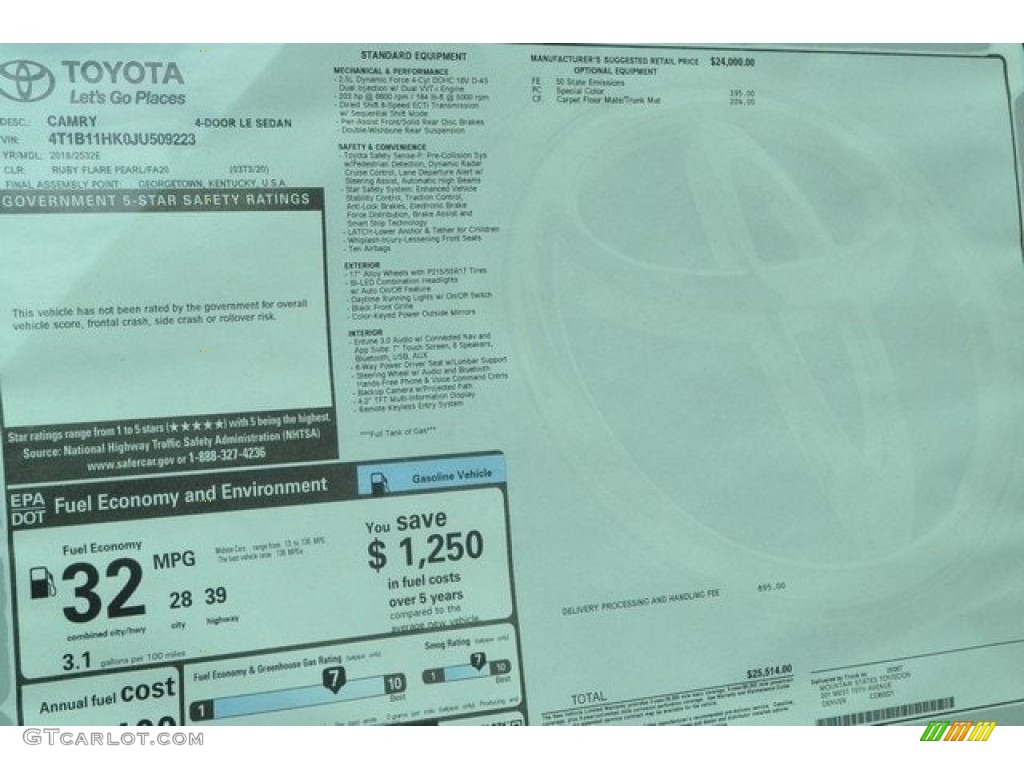 2018 Camry LE - Ruby Flare Pearl / Black photo #10