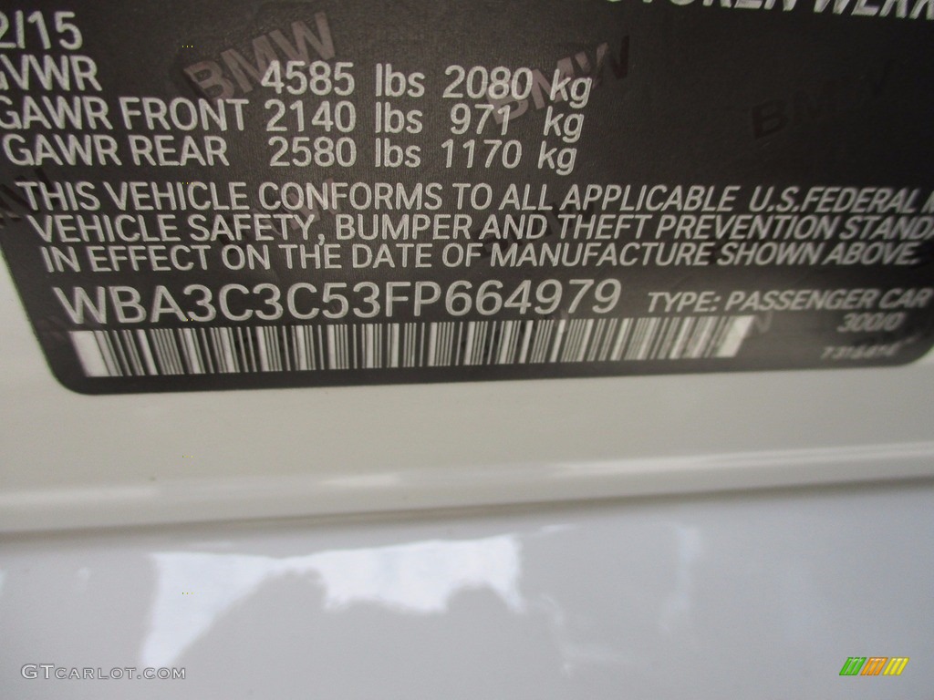 2015 3 Series 320i xDrive Sedan - Alpine White / Black photo #19