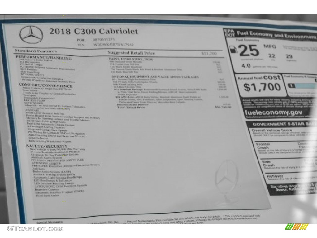 2018 Mercedes-Benz C 300 Cabriolet Window Sticker Photo #122725868