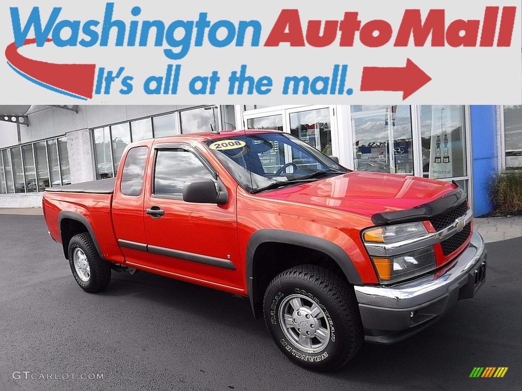 2008 Colorado LT Extended Cab 4x4 - Inferno Orange Metallic / Ebony photo #1