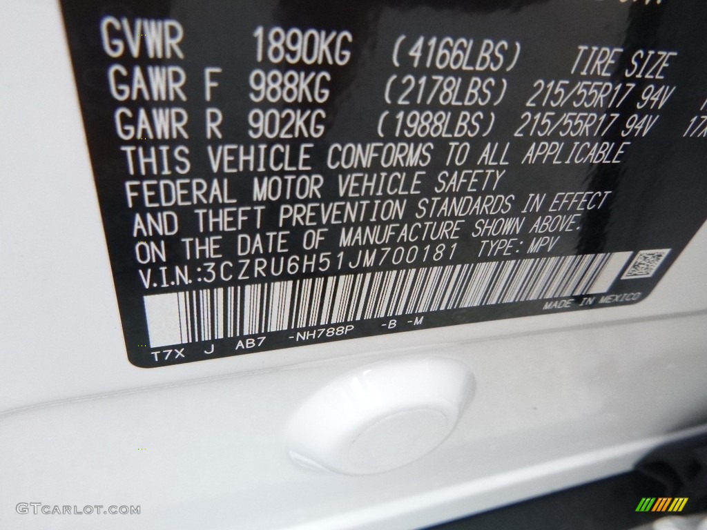 2018 HR-V Color Code NH788P for White Orchid Pearl Photo #122743589