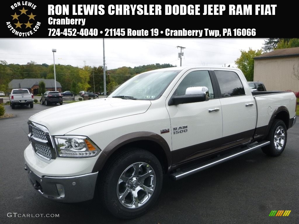 2018 1500 Laramie Crew Cab 4x4 - Pearl White / Canyon Brown/Light Frost Beige photo #1