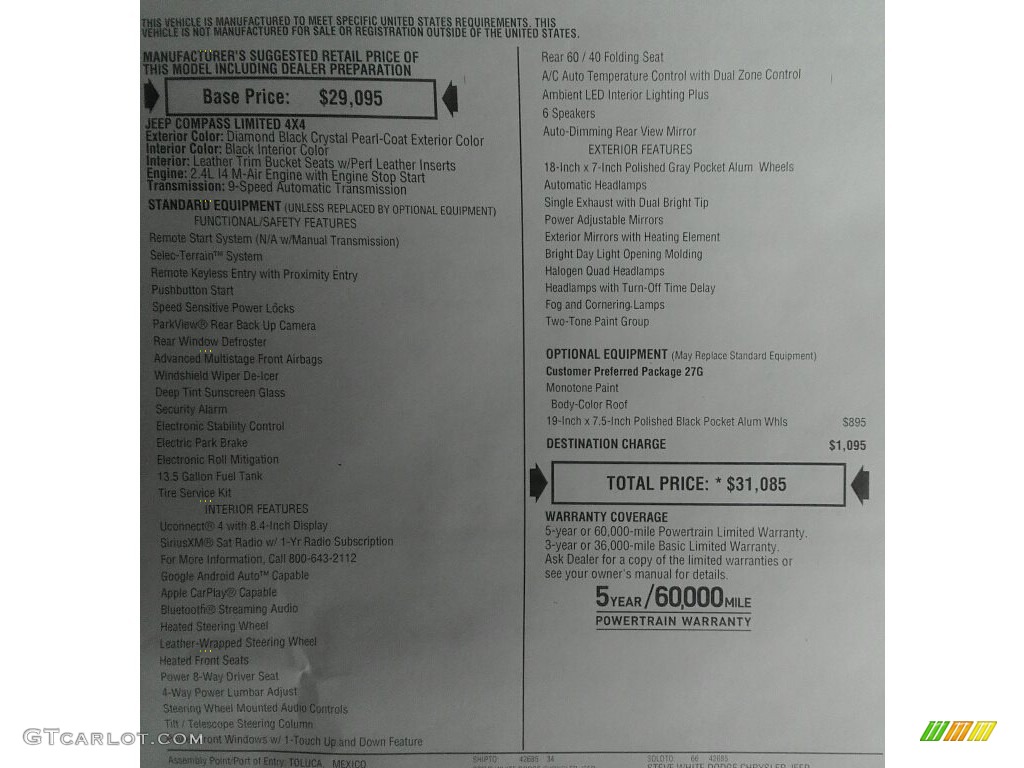 2018 Compass Limited 4x4 - Diamond Black Crystal Pearl / Black photo #32