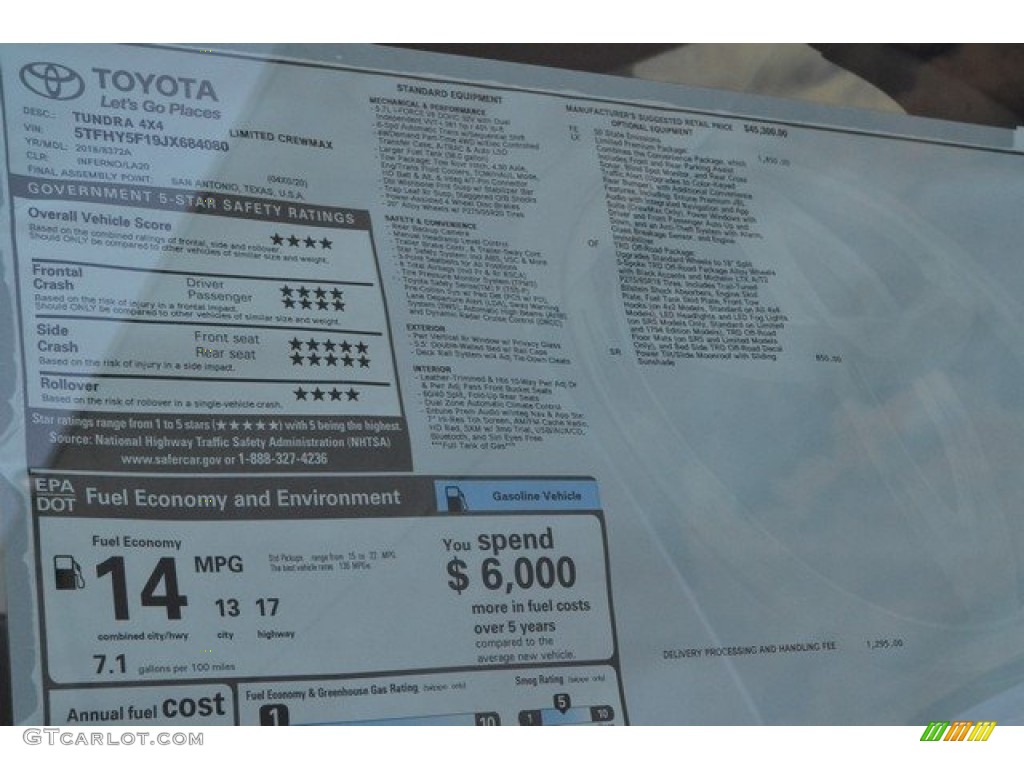 2018 Toyota Tundra Limited CrewMax 4x4 Window Sticker Photo #122768249
