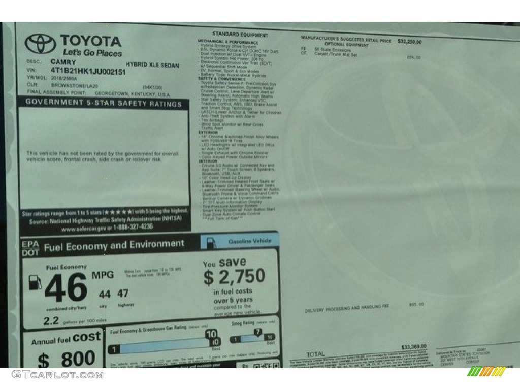 2018 Camry Hybrid XLE - Brownstone / Black photo #10