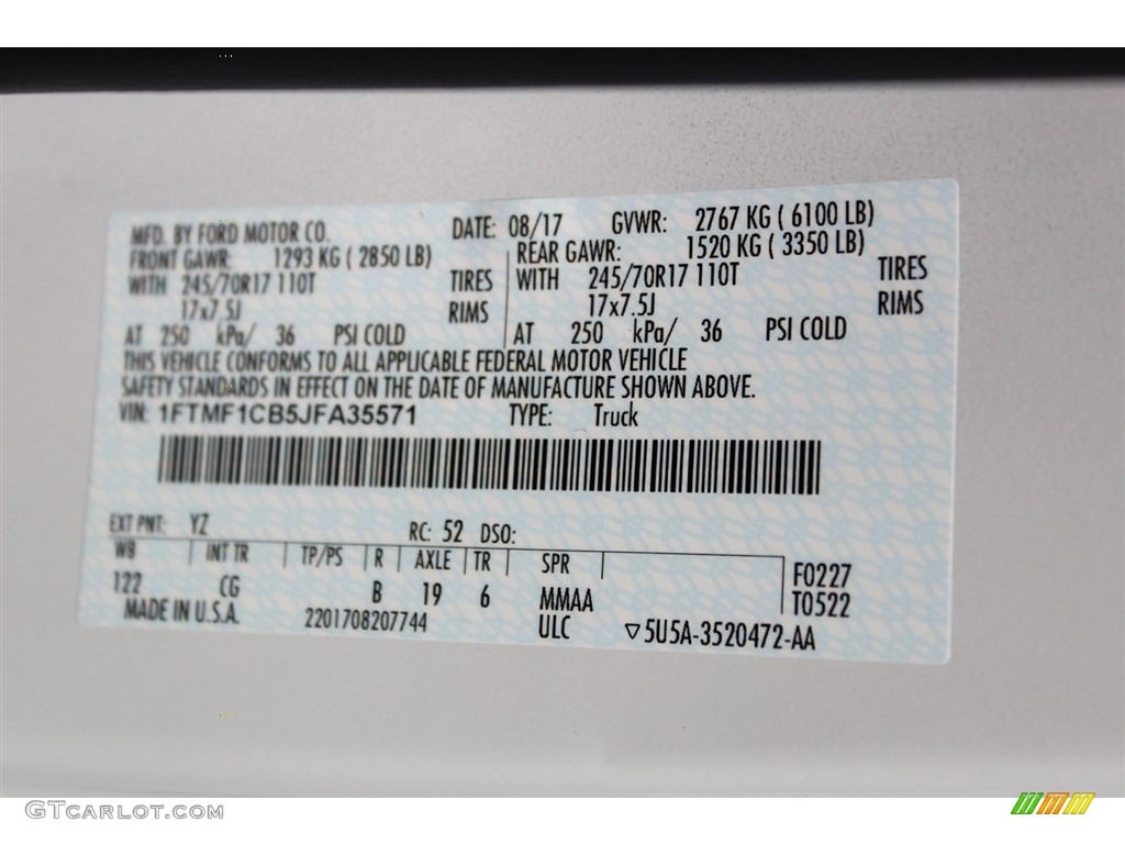2018 F150 Color Code YZ for Oxford White Photo #122777570