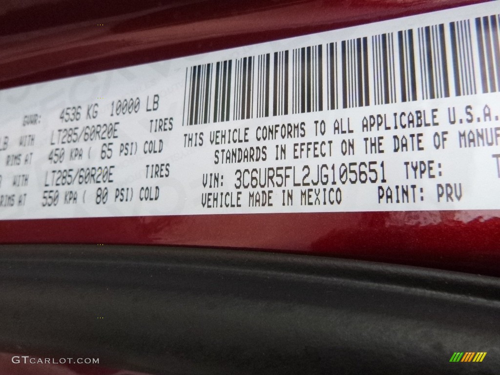 2018 2500 Color Code PRV for Delmonico Red Pearl Photo #122787101