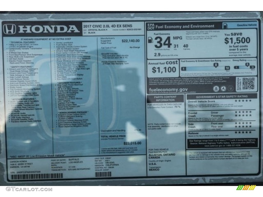 2017 Honda Civic EX Sedan Window Sticker Photos