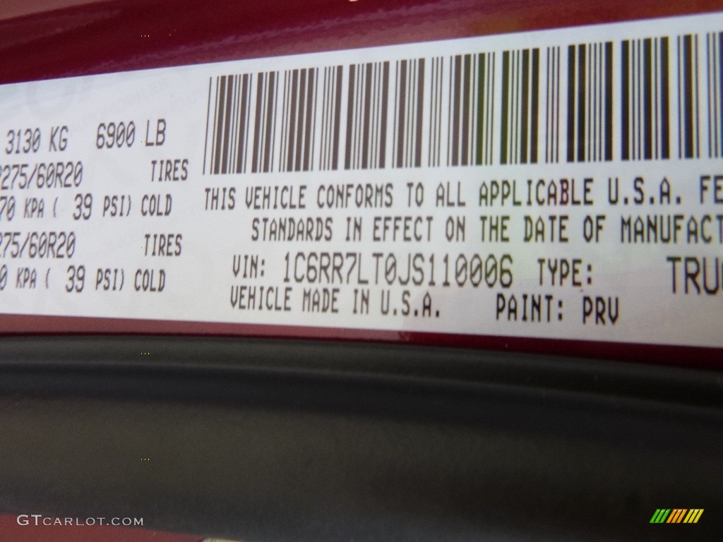 2018 1500 Color Code PRV for Delmonico Red Pearl Photo #122814884
