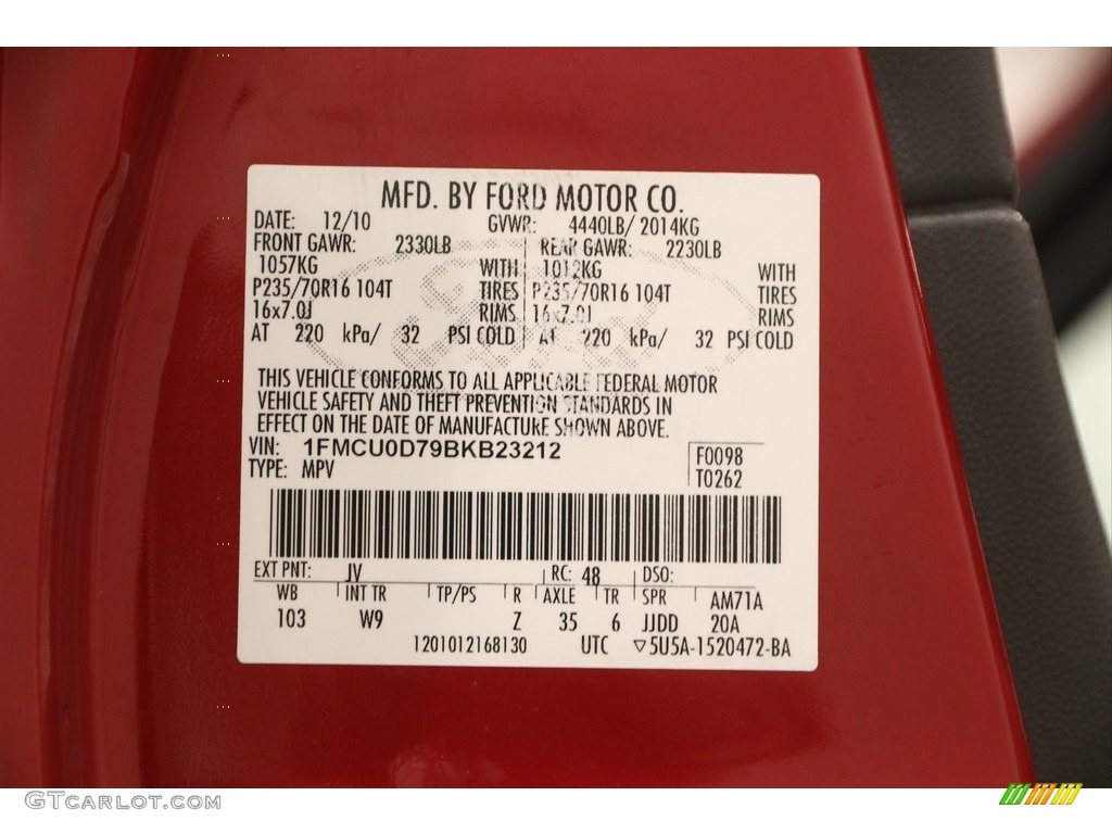 2011 Escape XLT - Sangria Red Metallic / Charcoal Black photo #17
