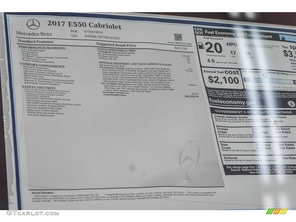 2017 Mercedes-Benz E 550 Cabriolet Window Sticker Photo #122816306