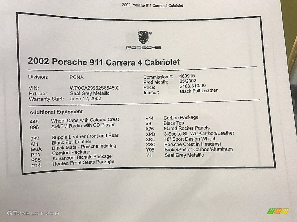 2002 911 Carrera 4 Cabriolet - Seal Grey Metallic / Black photo #32