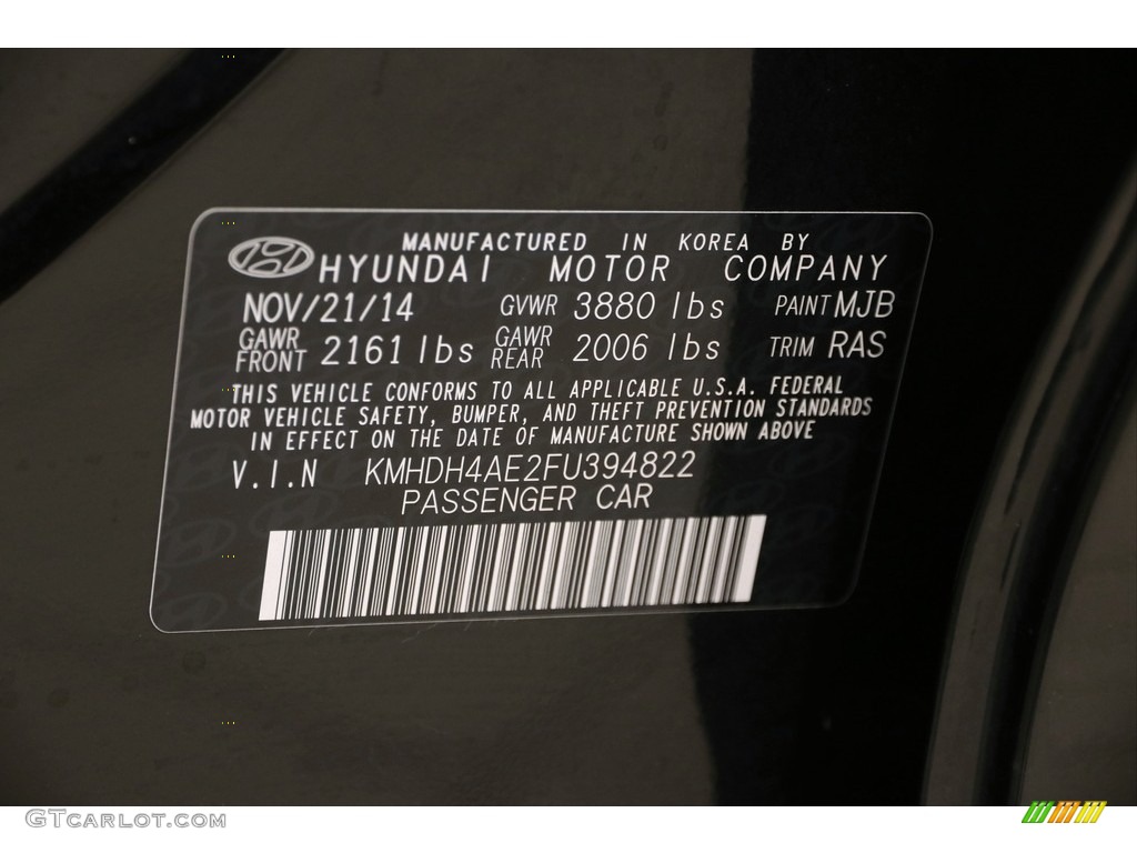 2015 Elantra SE Sedan - Black Diamond / Gray photo #17