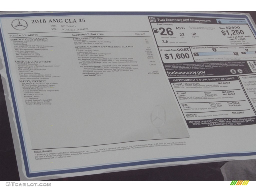 2018 Mercedes-Benz CLA AMG 45 Coupe Window Sticker Photo #122840860