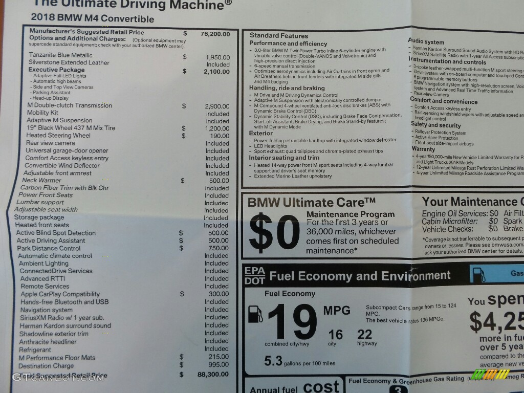 2018 BMW M4 Convertible Window Sticker Photo #122860680