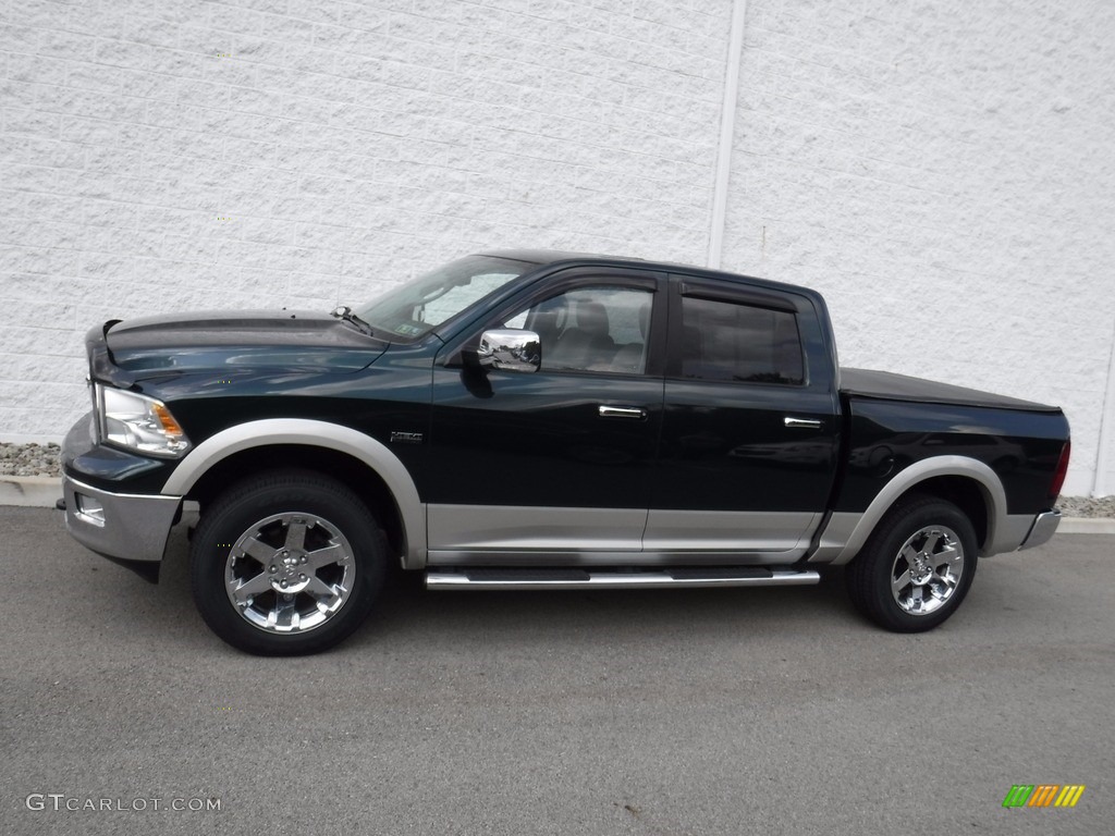 2011 Ram 1500 Laramie Crew Cab 4x4 - Hunter Green Pearl / Light Pebble Beige/Bark Brown photo #2